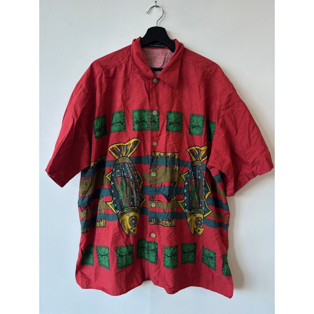 Vintage‎ Generra Collective Shirt Mens Large Fish Print Button Up 90s Cool Art